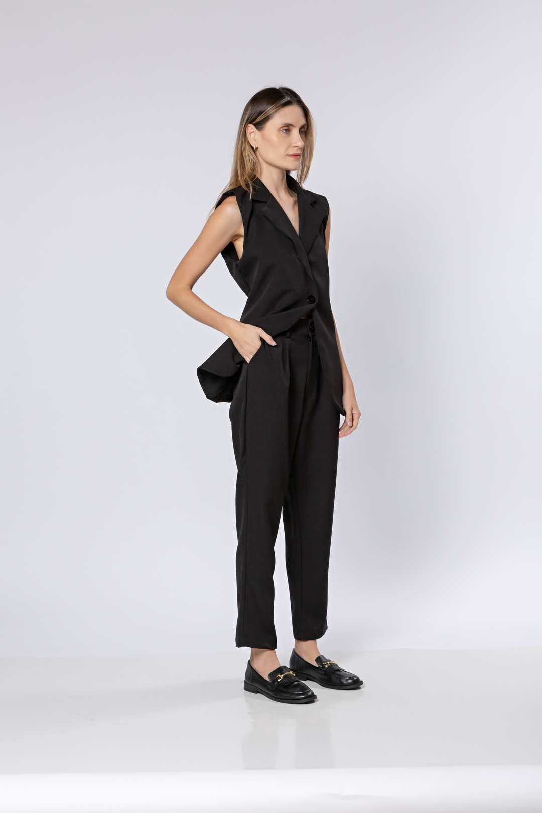 Conj Calça Bozzetti + Colete Alongado Preto