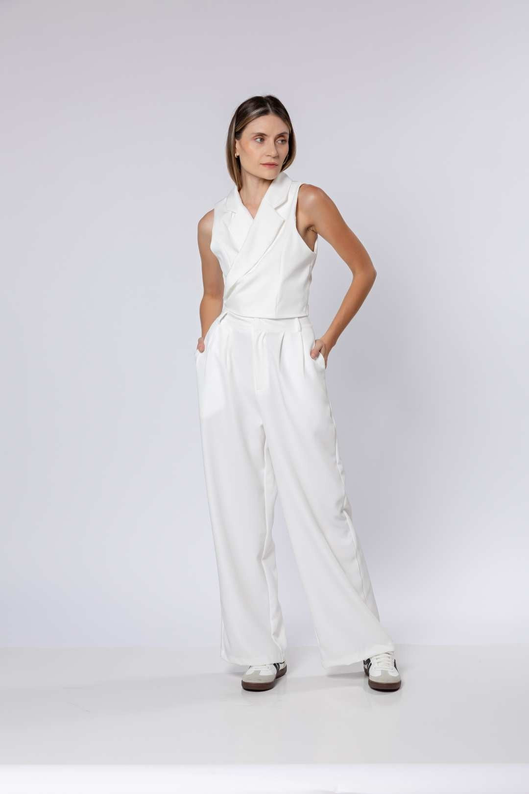 Conj Calça Pantalona + Blusa Bozzetti Off White
