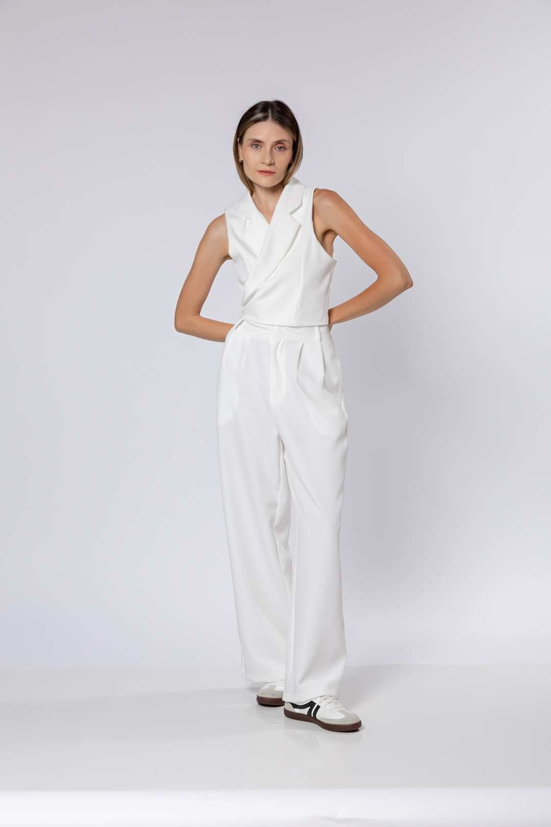 Conj Calça Pantalona + Blusa Bozzetti Off White