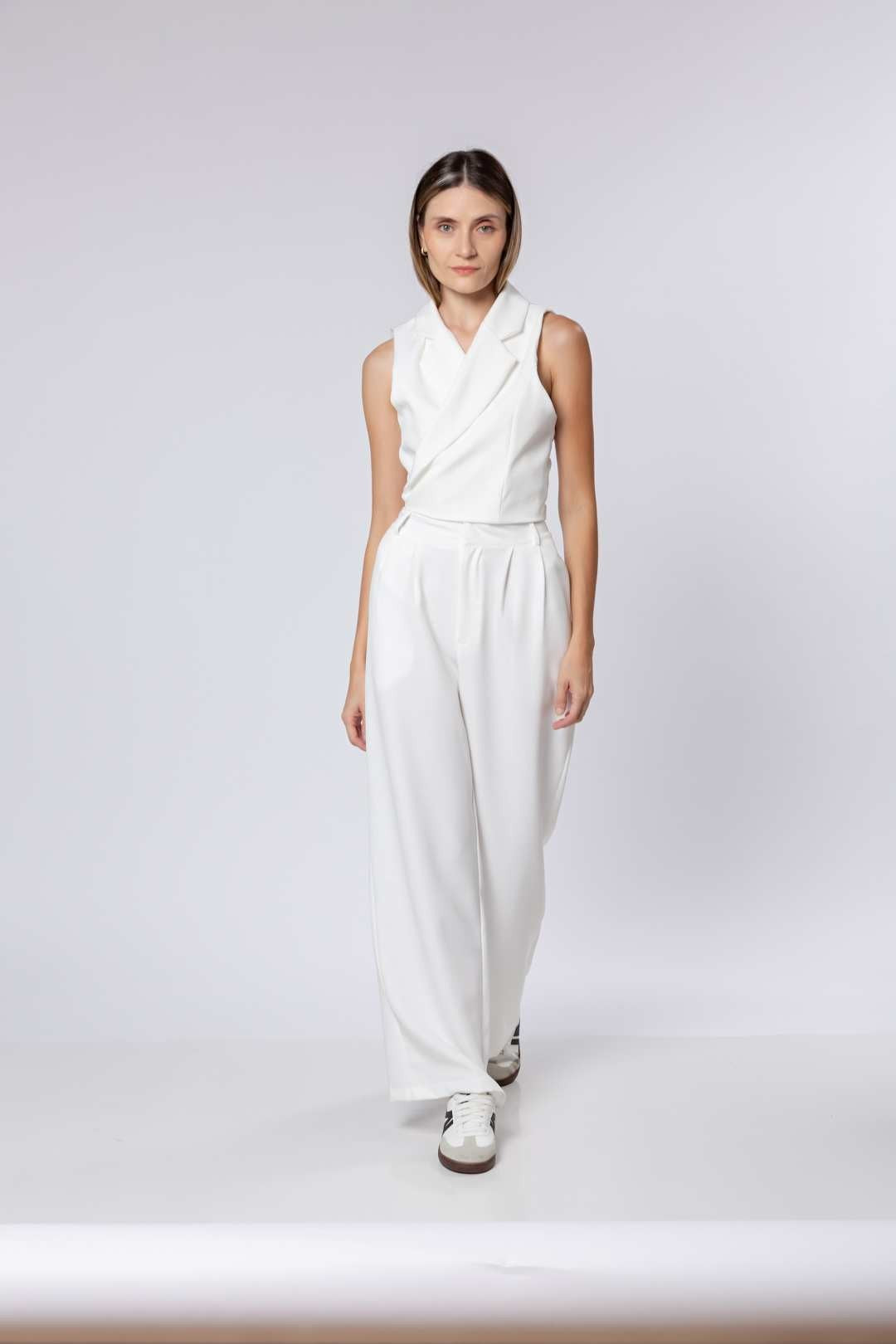 Conj Calça Pantalona + Blusa Bozzetti Off White
