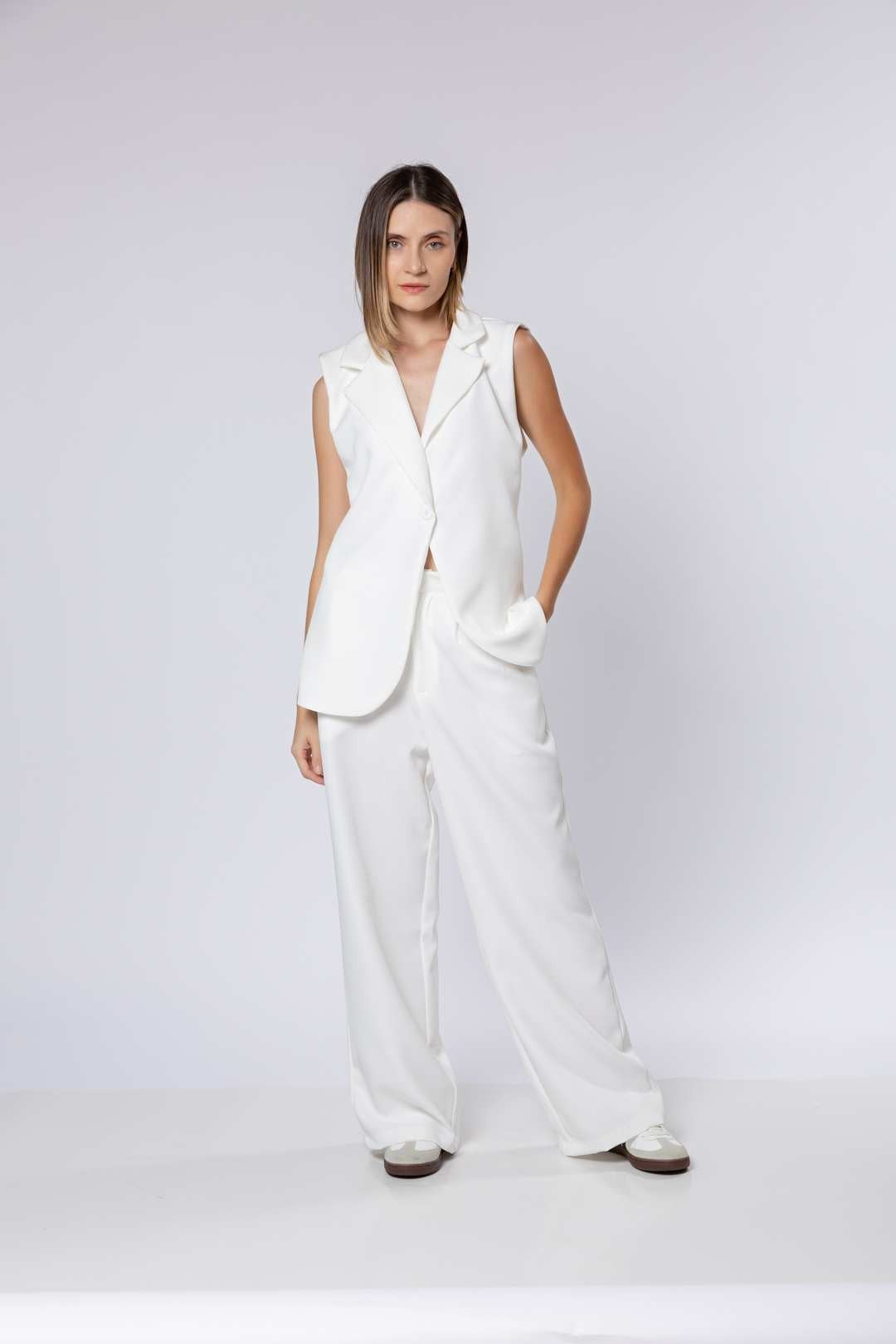 Conj Calça Pantalona + Colete Alongado Off White