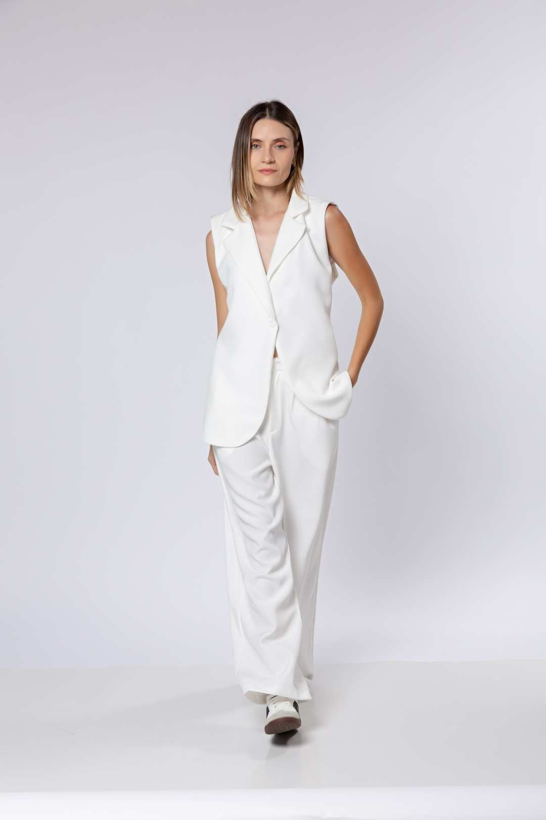 Conj Calça Pantalona + Colete Alongado Off White