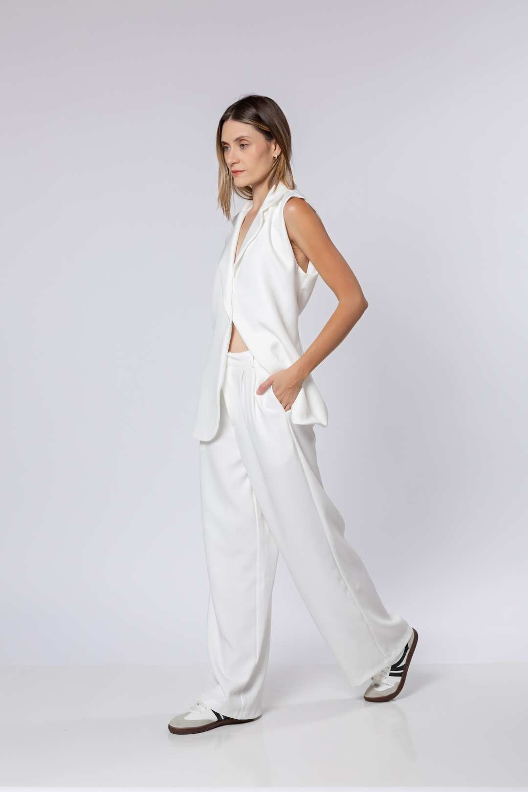 Conj Calça Pantalona + Colete Alongado Off White