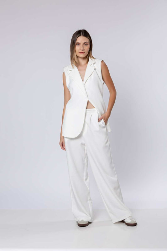 Conj Calça Pantalona + Colete Alongado Off White