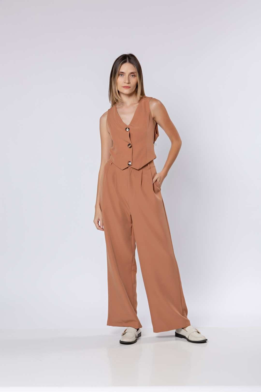 Conj Calça Pantalona + Colete Nude