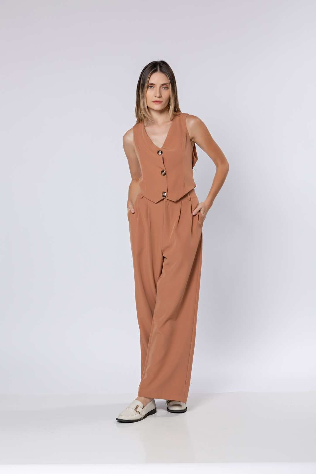 Conj Calça Pantalona + Colete Nude