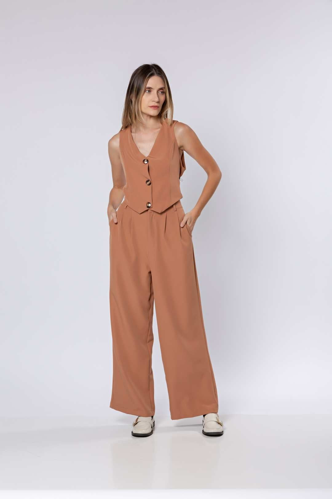 Conj Calça Pantalona + Colete Nude