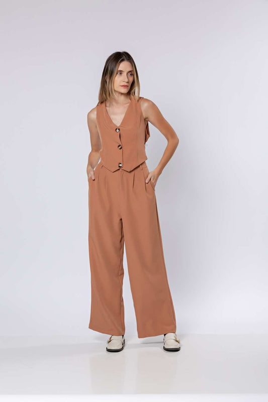 Conj Calça Pantalona + Colete Nude