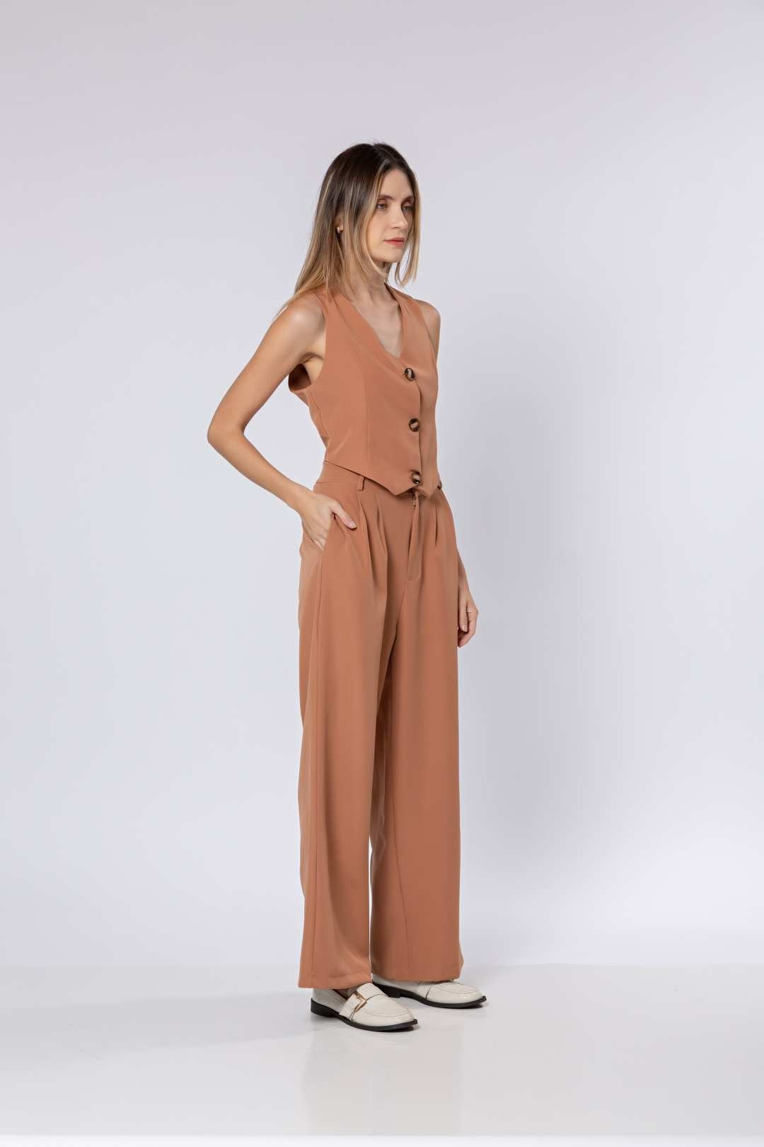 Conj Calça Pantalona + Colete Nude
