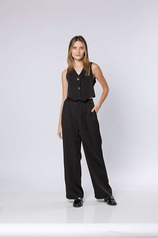 Conj Calça Pantalona + Colete Preto