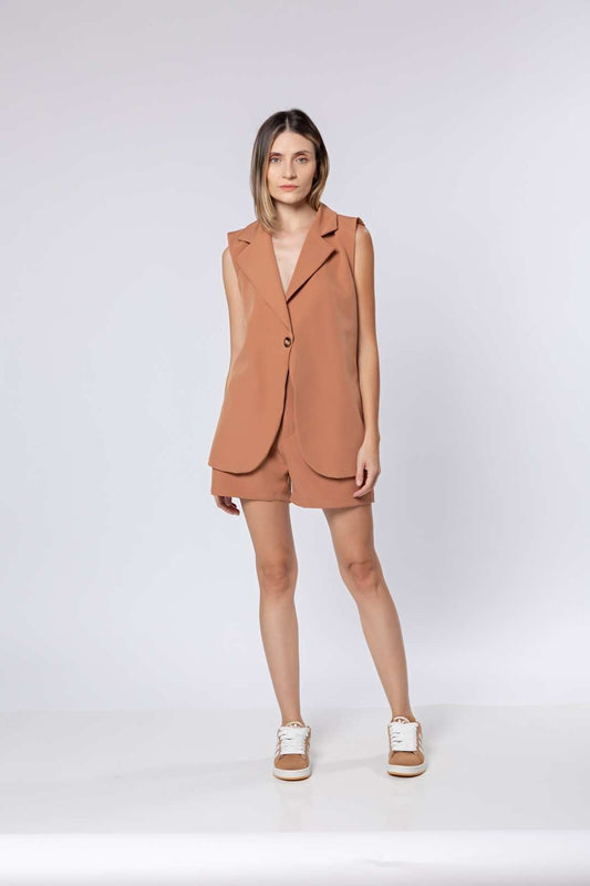 Conj Shorts + Colete Alongado Nude