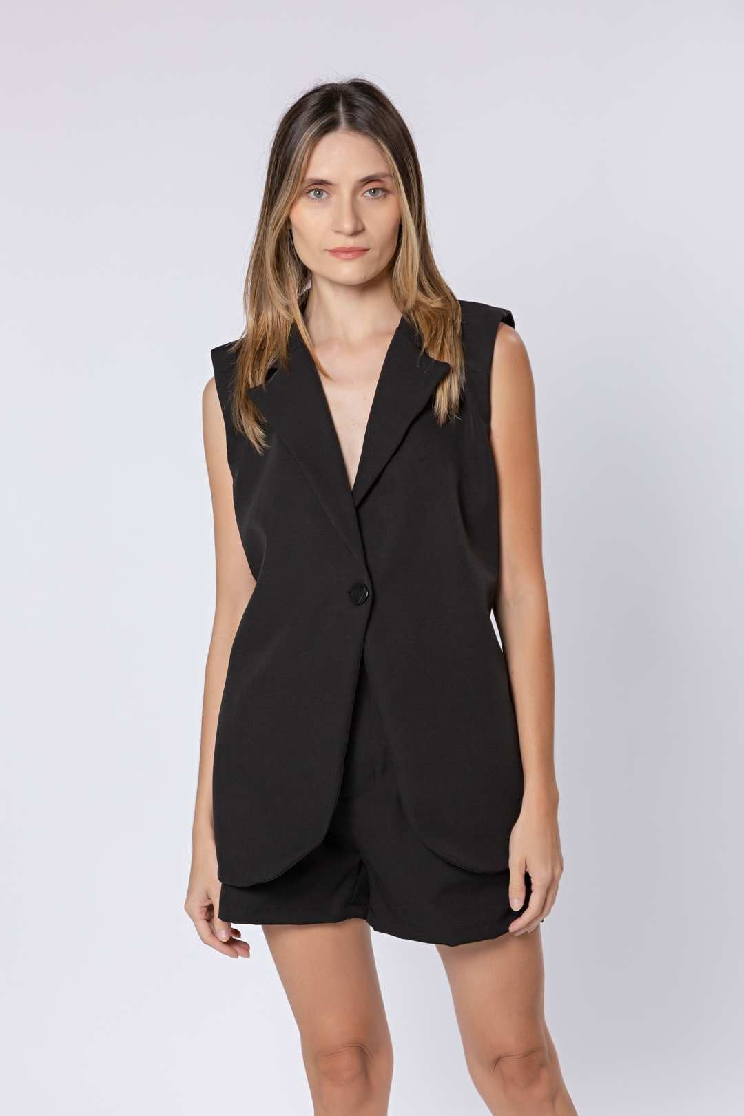 Conj Shorts + Colete Alongado Preto