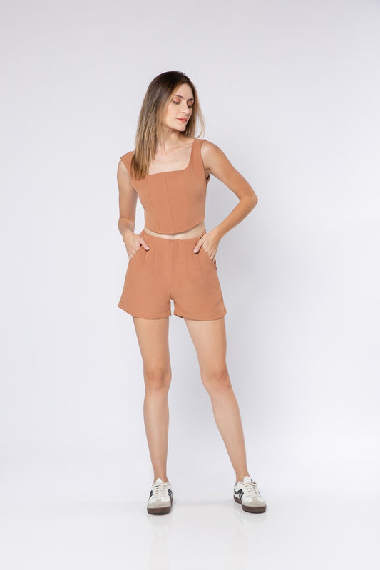 Conj Shorts + Cropped Alfaiataria Nude