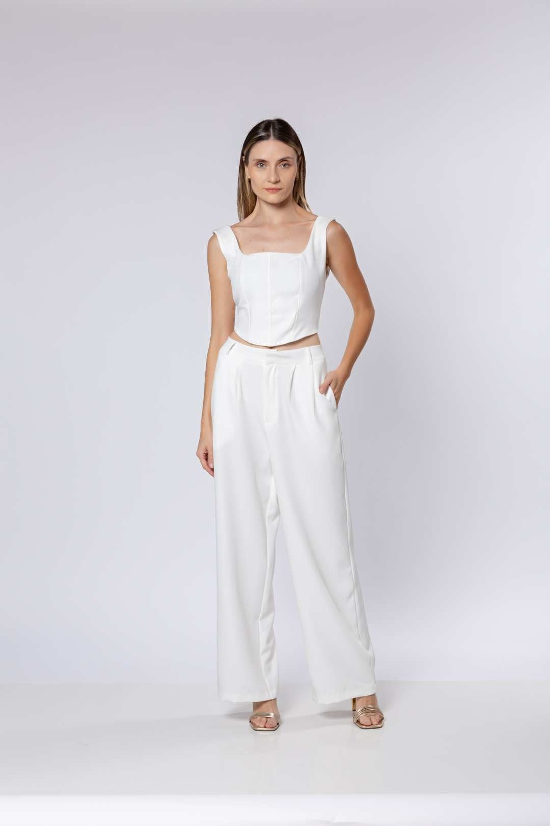 Conj Calça Pantalona + Cropped Off White