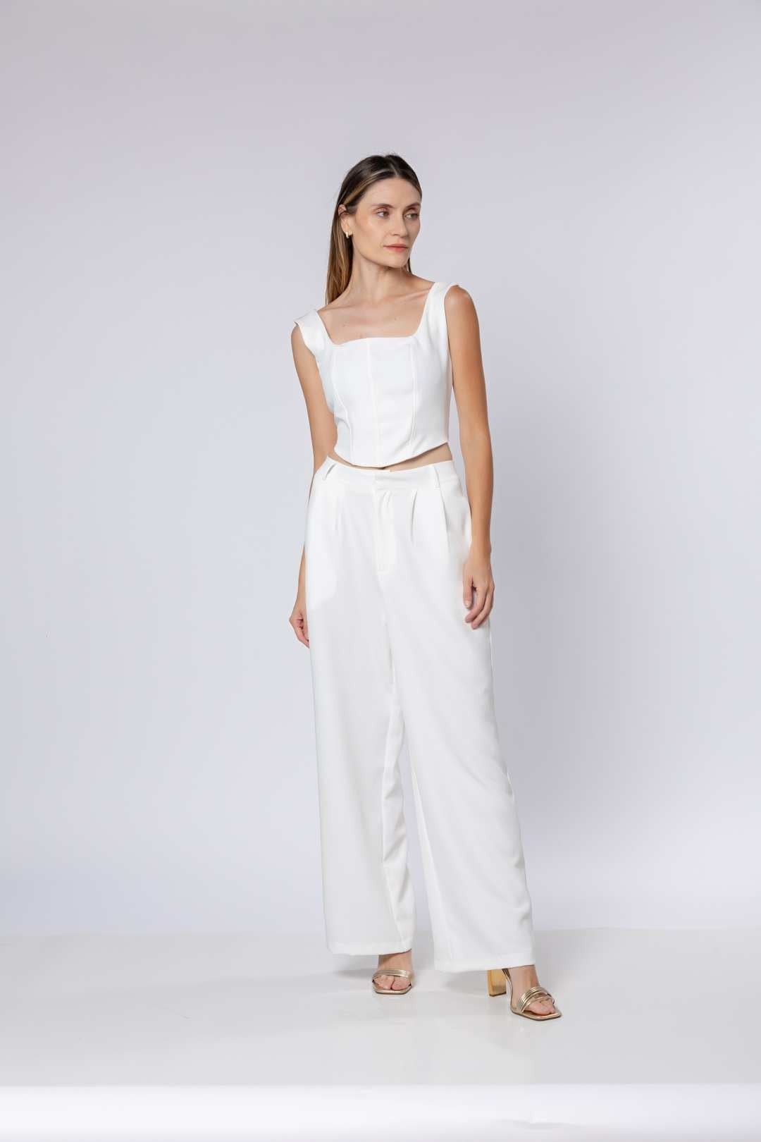 Conj Calça Pantalona + Cropped Off White