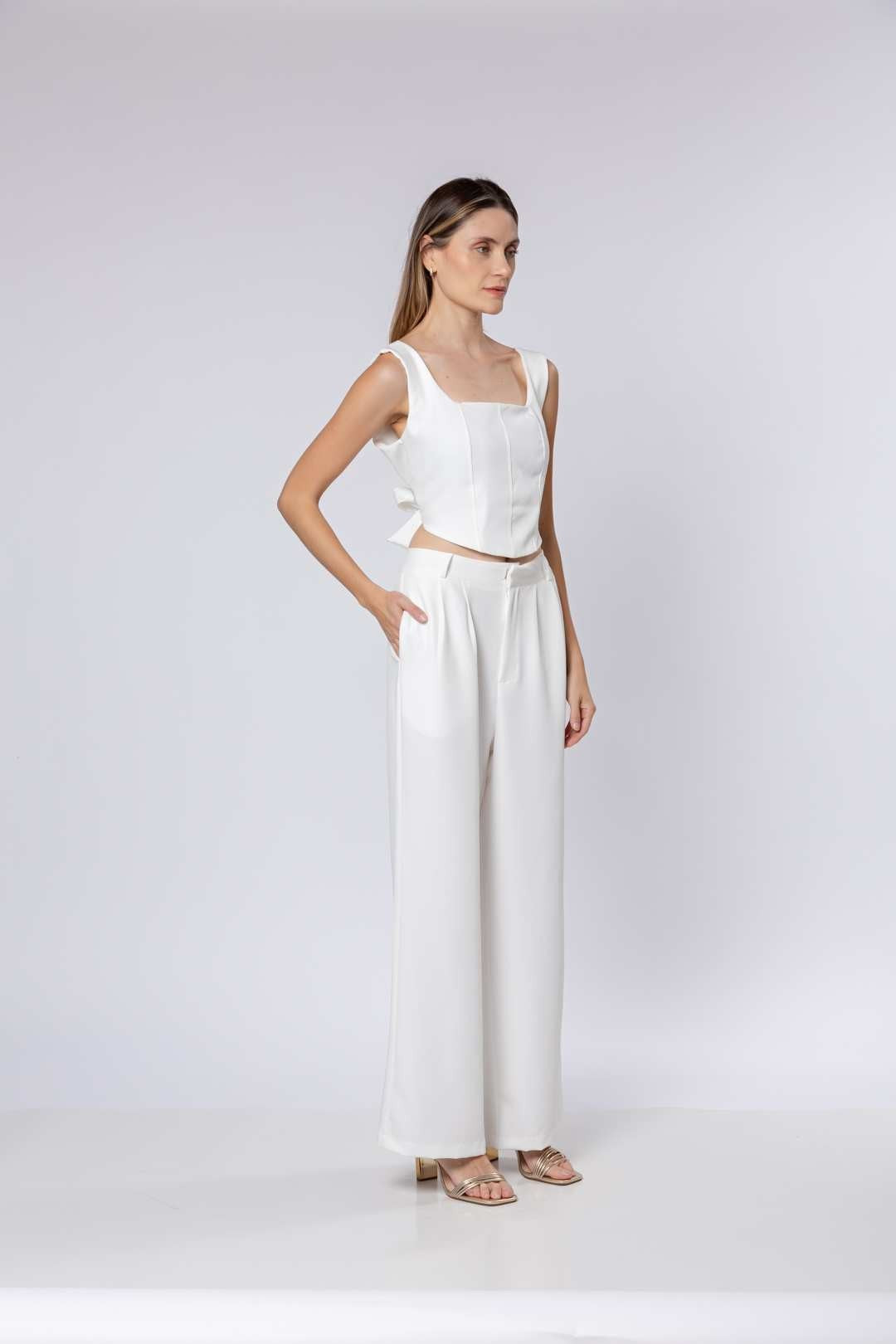 Conj Calça Pantalona + Cropped Off White