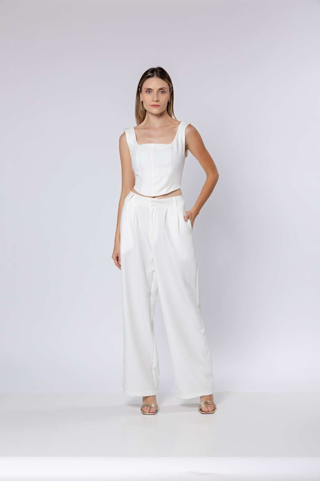 Conj Calça Pantalona + Cropped Off White