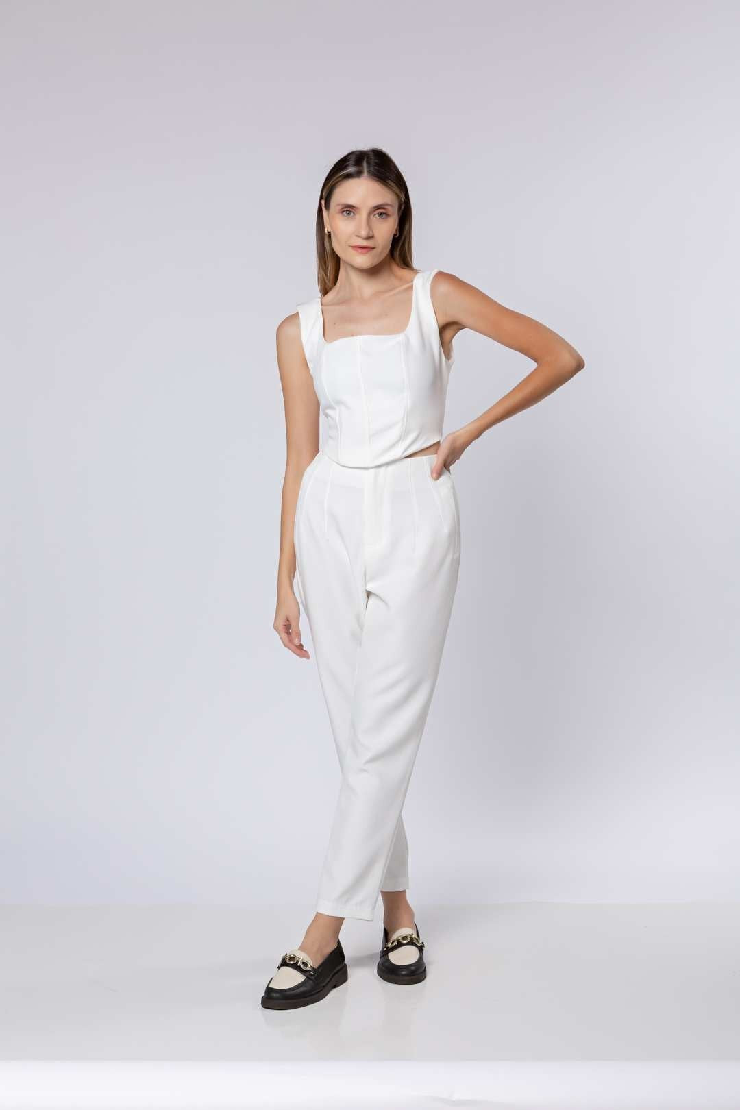 Conj Alfaiataria Off White - Cropped + Calça
