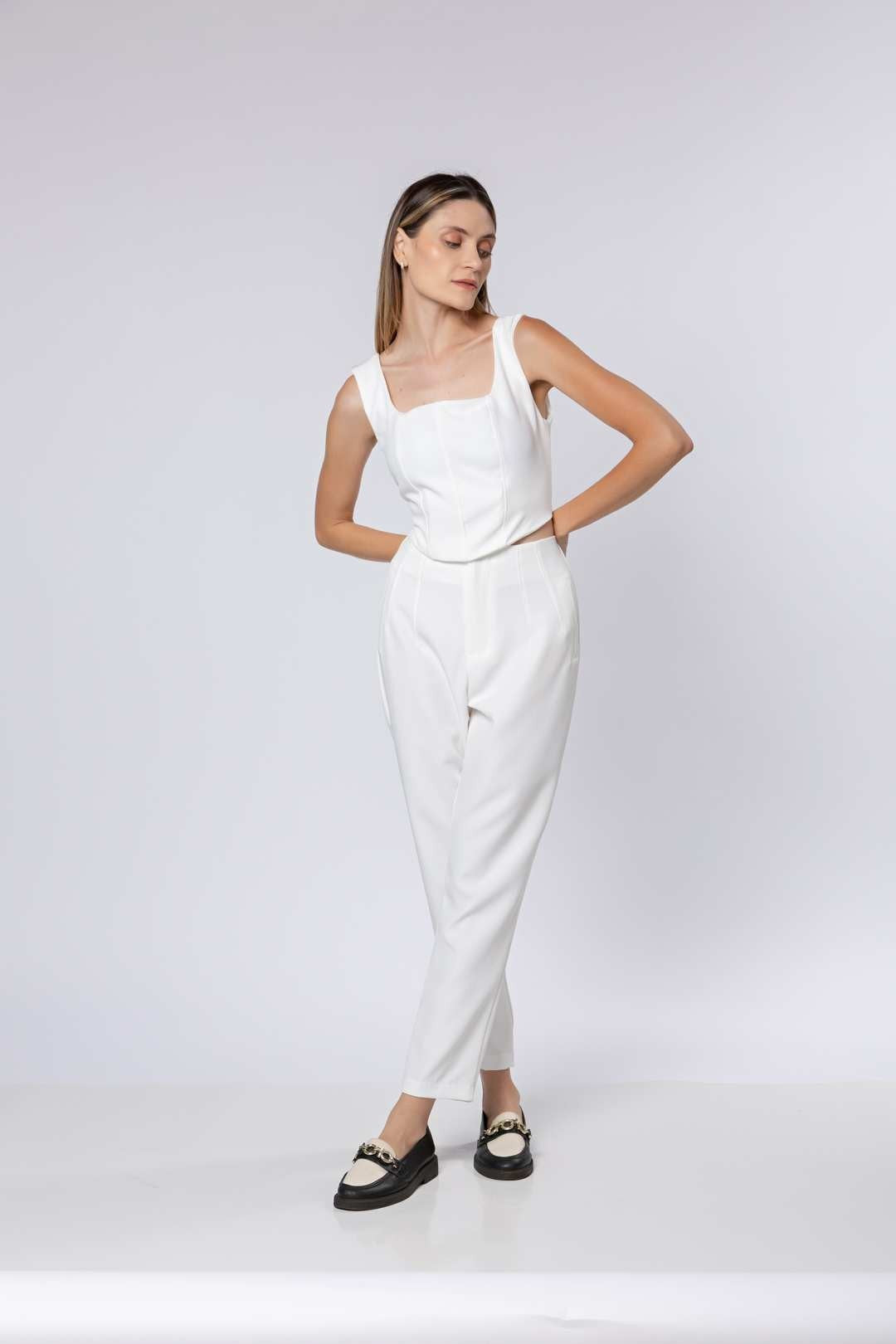 Conj Alfaiataria Off White - Cropped + Calça