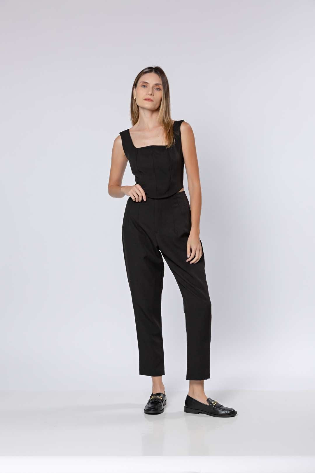 Conj Alfaiataria Preto - Cropped + Calça