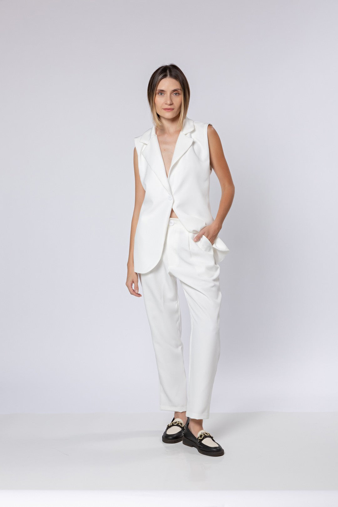 Conj Calça Bozzetti + Colete Alongado Off White