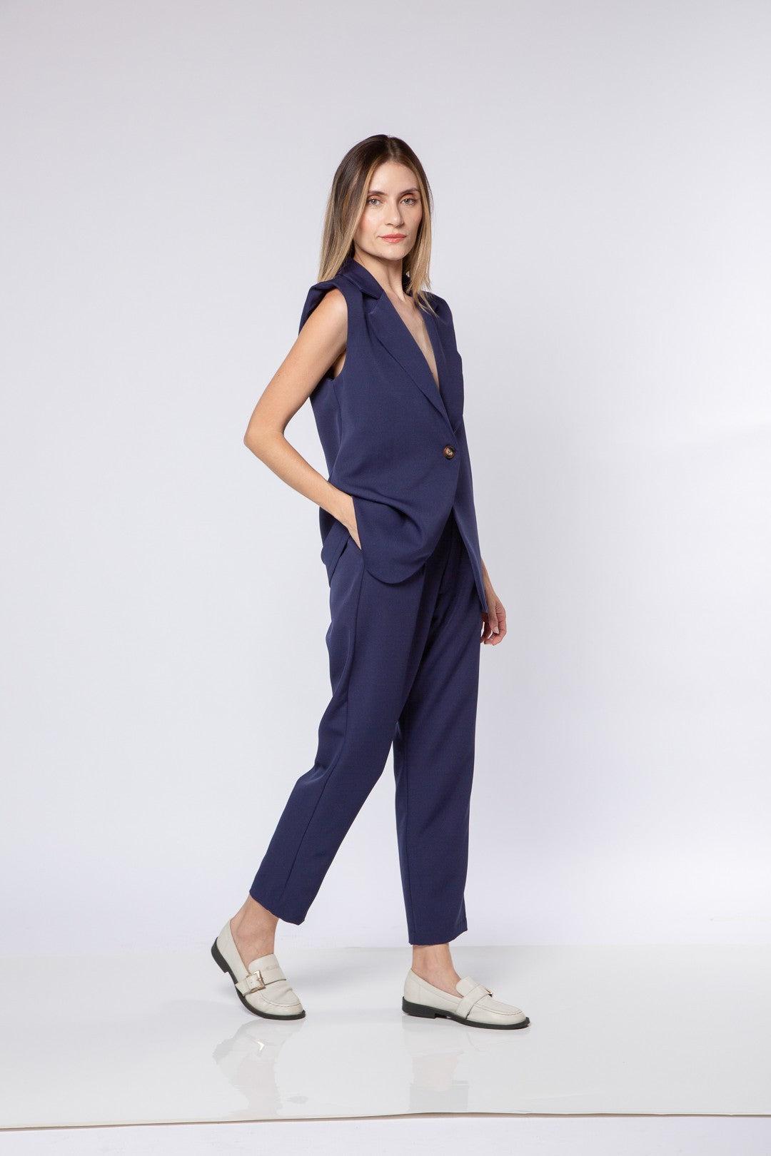Conj Calça Bozzetti + Colete Alongado Azul