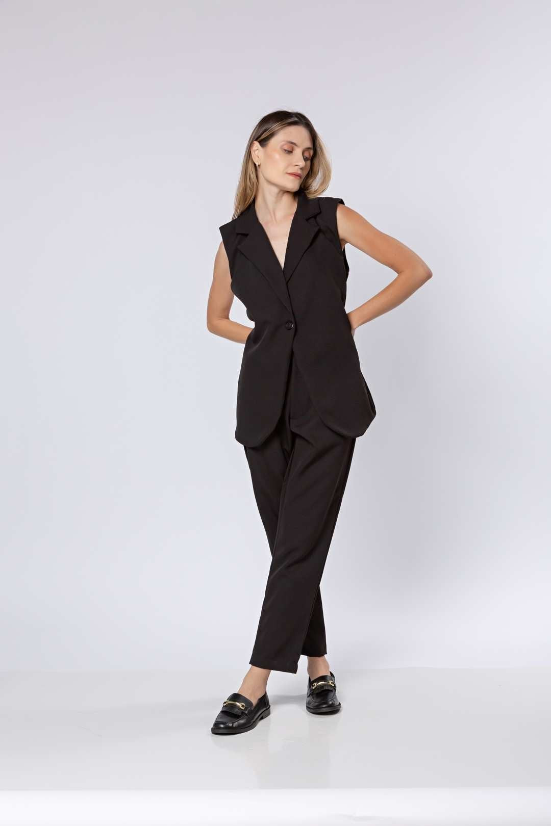 Conj Calça Bozzetti + Colete Alongado Preto