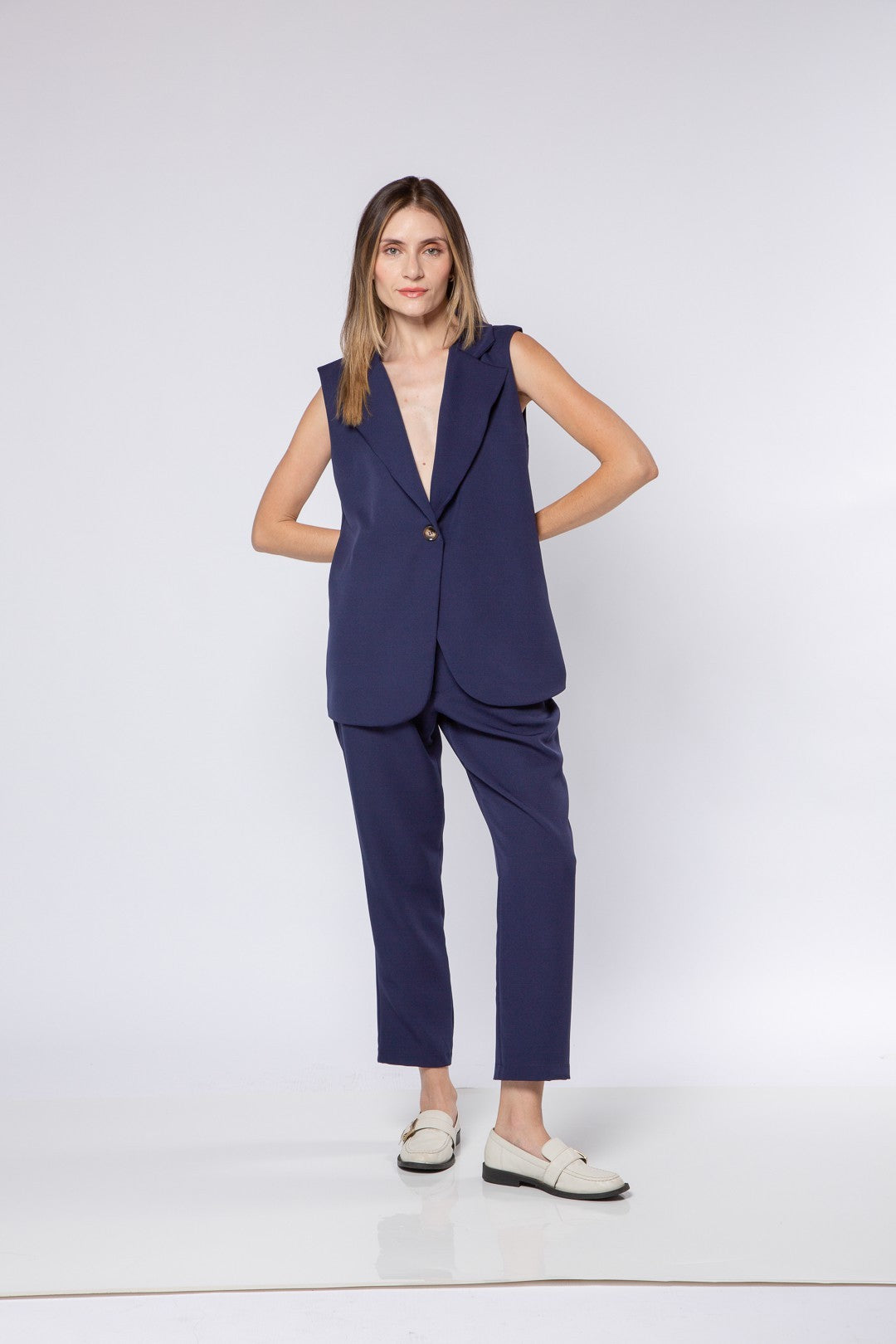 Conj Calça Bozzetti + Colete Alongado Azul