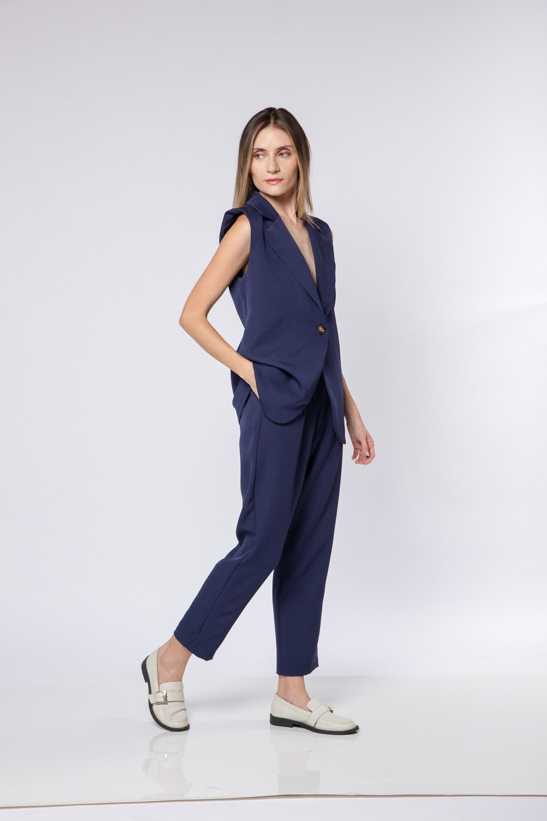Conj Calça Bozzetti + Colete Alongado Azul