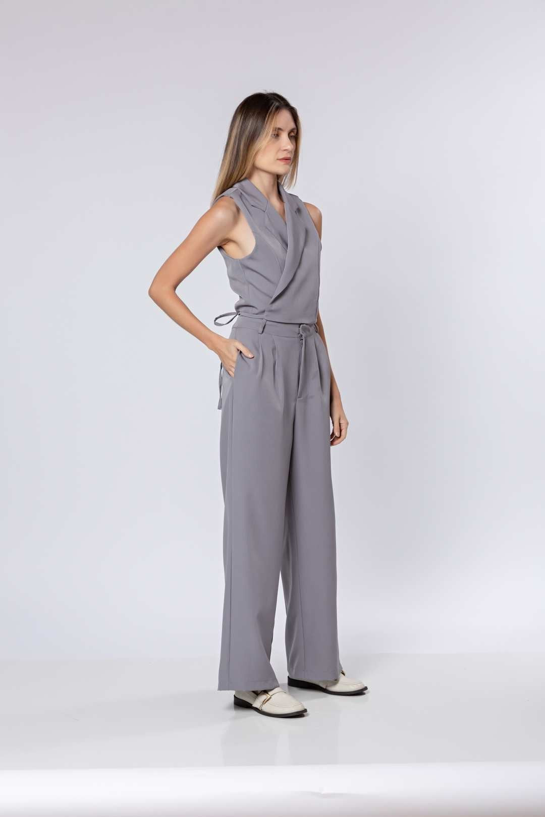 Conj Calça Pantalona + Blusa Bozzetti Cinza