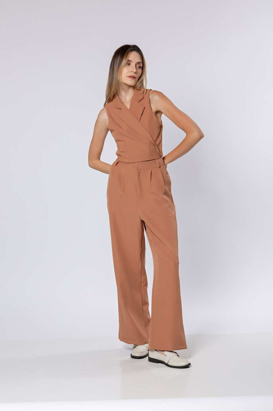 Conj Calça Pantalona + Blusa Bozzetti Nude