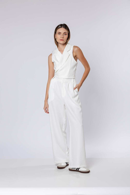 Conj Calça Pantalona + Blusa Bozzetti Off White