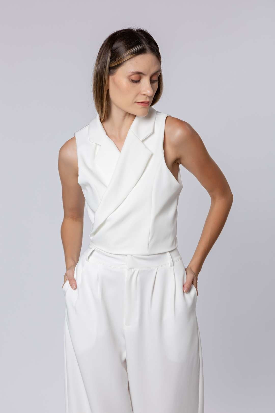 Conj Calça Pantalona + Blusa Bozzetti Off White