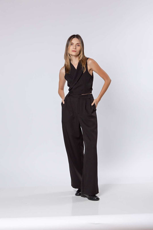 Conj Calça Pantalona + Blusa Bozzetti Preta