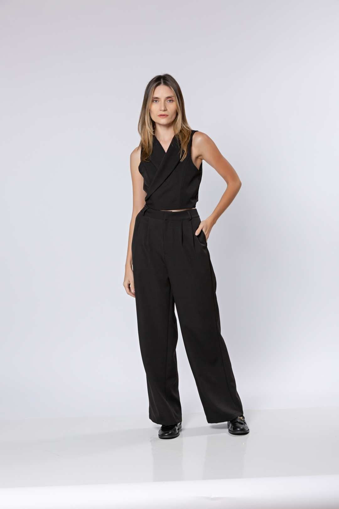 Conj Calça Pantalona + Blusa Bozzetti Preta