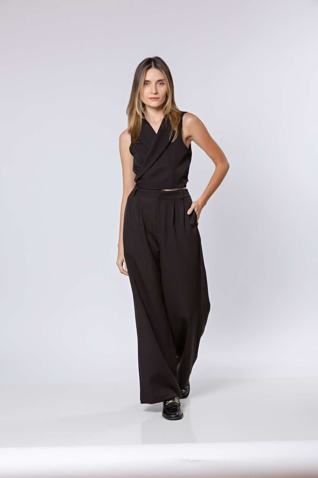 Conj Calça Pantalona + Blusa Bozzetti Preta