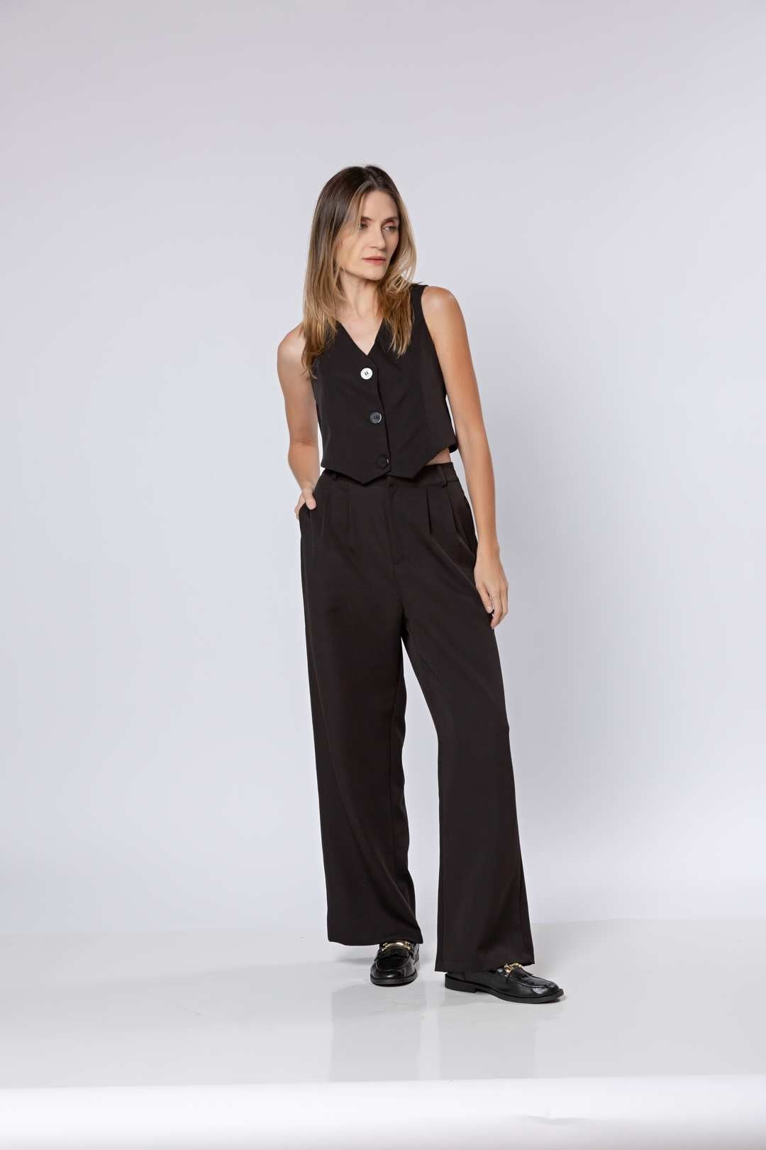 Conj Calça Pantalona + Colete Preto